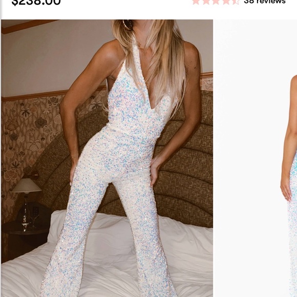 Show Me Your MuMu Pants - White Sequin Jumpsuit